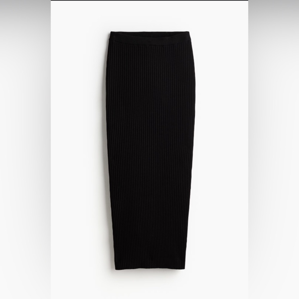 H&M Black Rib-Knit Midi Skirt